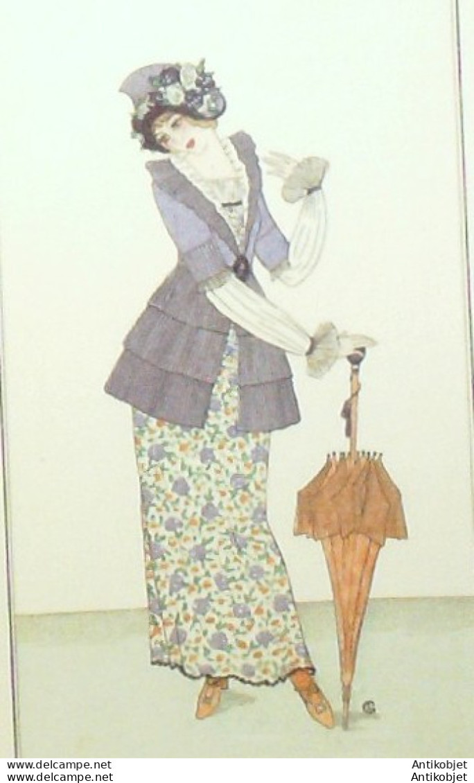 Gravure De Mode Costume Parisien 1912 Pl.11 GL Monogramme Robe En Crêpe - Radierungen