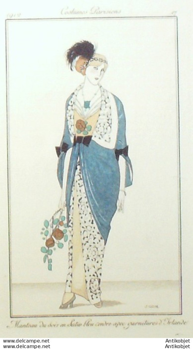 Gravure De Mode Costume Parisien 1912 Pl.17 GOSE Javier Manteau En Satin - Radierungen
