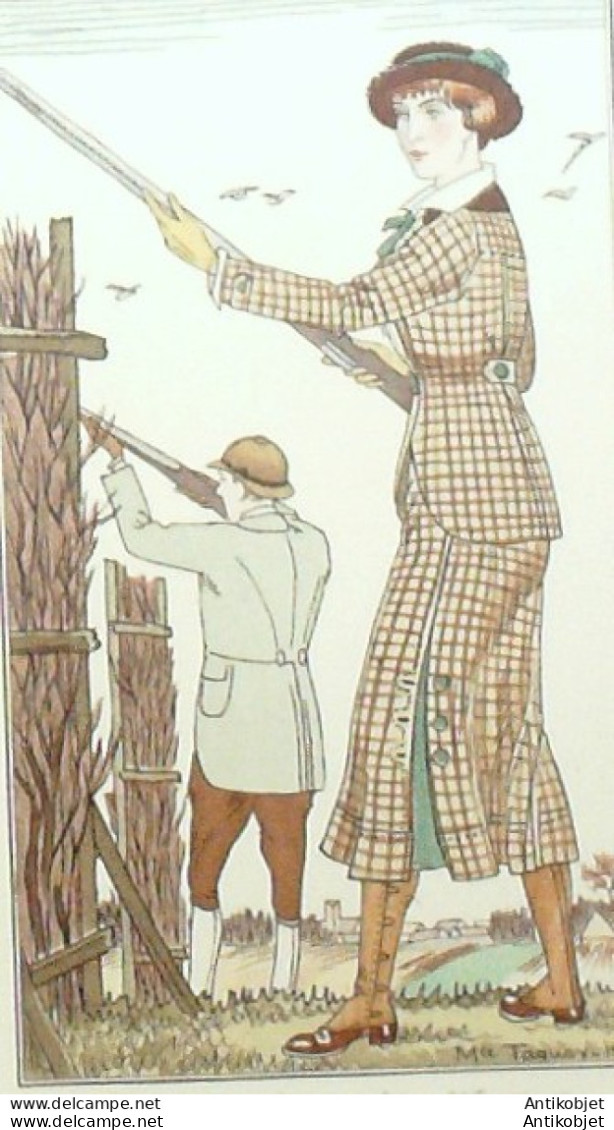 Gravure De Mode Costume Parisien 1912 Pl.22 TAQUOY Maurice Costume De Chasse - Etsen