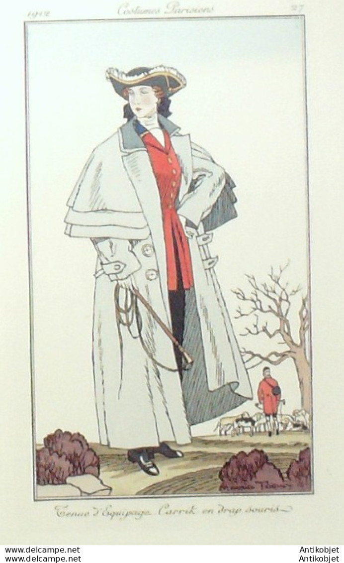 Gravure De Mode Costume Parisien 1912 Pl.27 TAQUOY Maurice Tenue D'équipage - Eaux-fortes