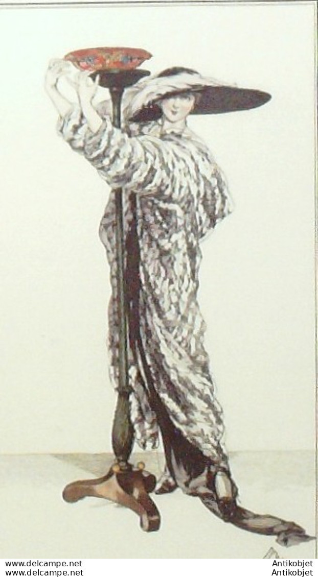 Gravure De Mode Costume Parisien 1912 Pl.25 DRIAN Etienne Manteau Chinchilla - Etsen
