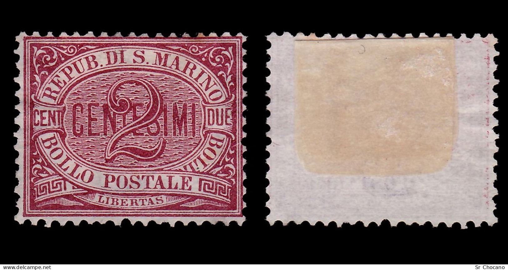 SAN MARINO STAMP.1895.NUMERAL.2c.SCOTT 3.MNG - Ungebraucht