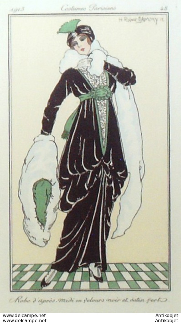 Gravure De Mode Costume Parisien 1913 Pl.048 DAMMY Robert Robe Satin - Eaux-fortes