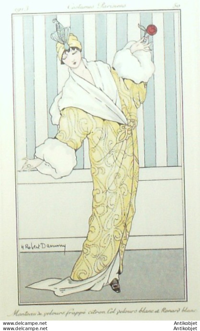 Gravure De Mode Costume Parisien 1913 Pl.050 DAMMY Robert-Manteau Velours - Etchings