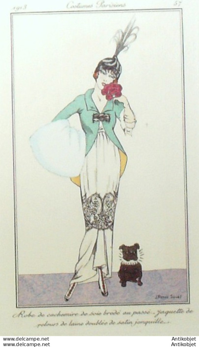 Gravure De Mode Costume Parisien 1913 Pl.057 SOUEF J.Renée Robe Cachemire - Eaux-fortes