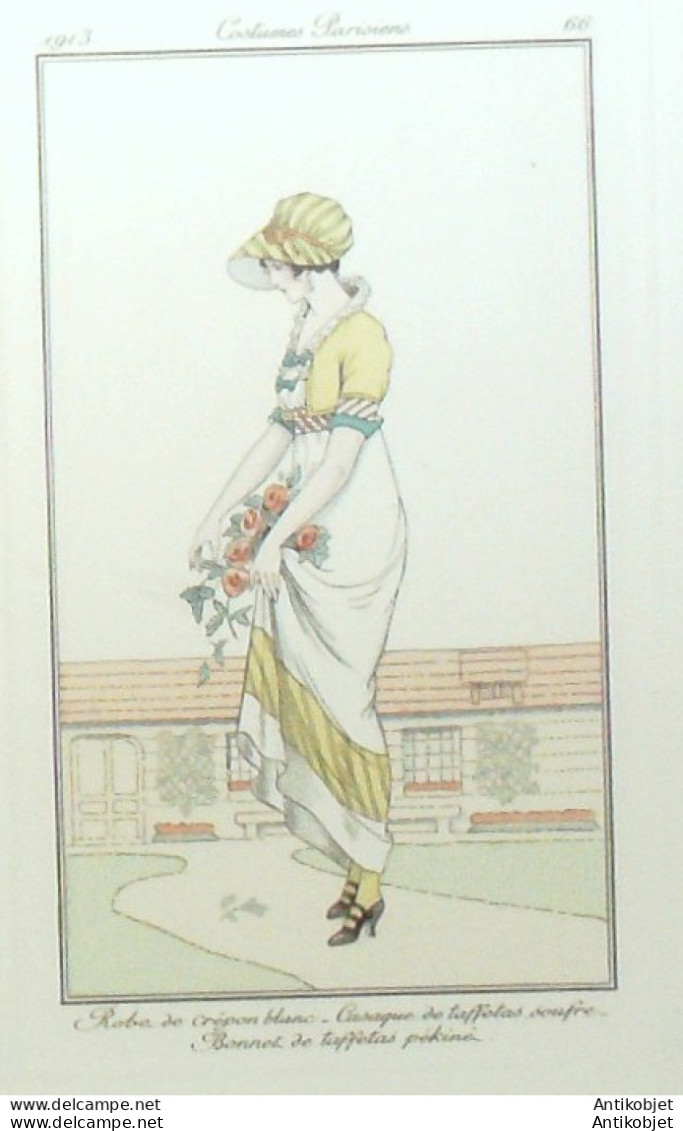 Gravure De Mode Costume Parisien 1913 Pl.066 BARBIER George Robe De Crépon - Radierungen