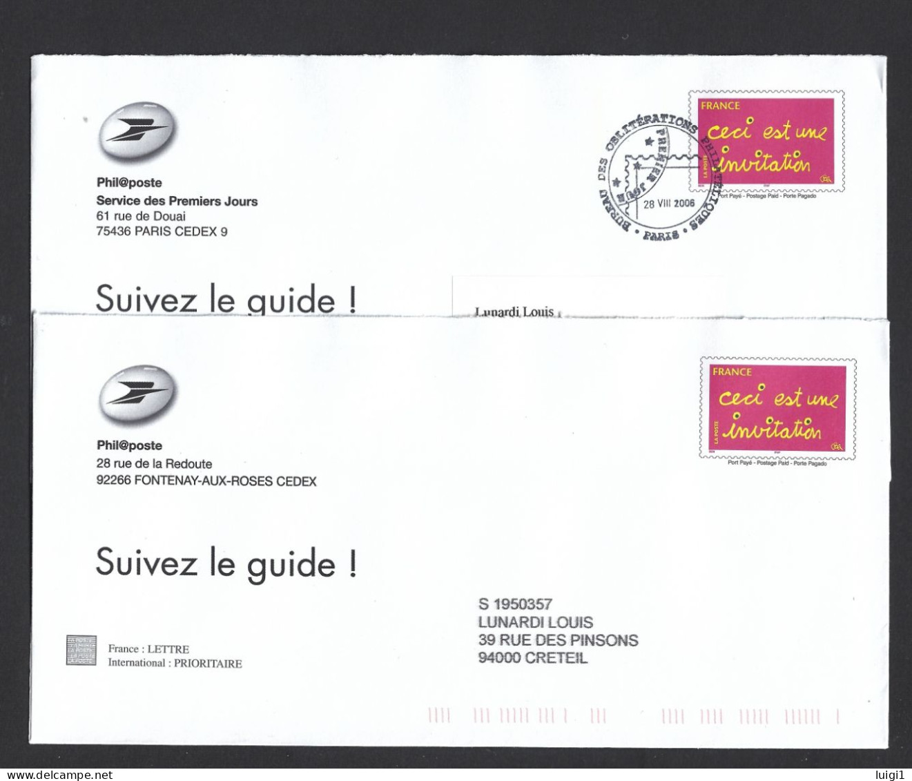 FRANCE 2005. PAP Y&T Type (n°3760) - " Suivez Le Guide " Sur 2 Enveloppes. LA POSTE - Phil@poste. TB. - Pseudo-officiële  Postwaardestukken