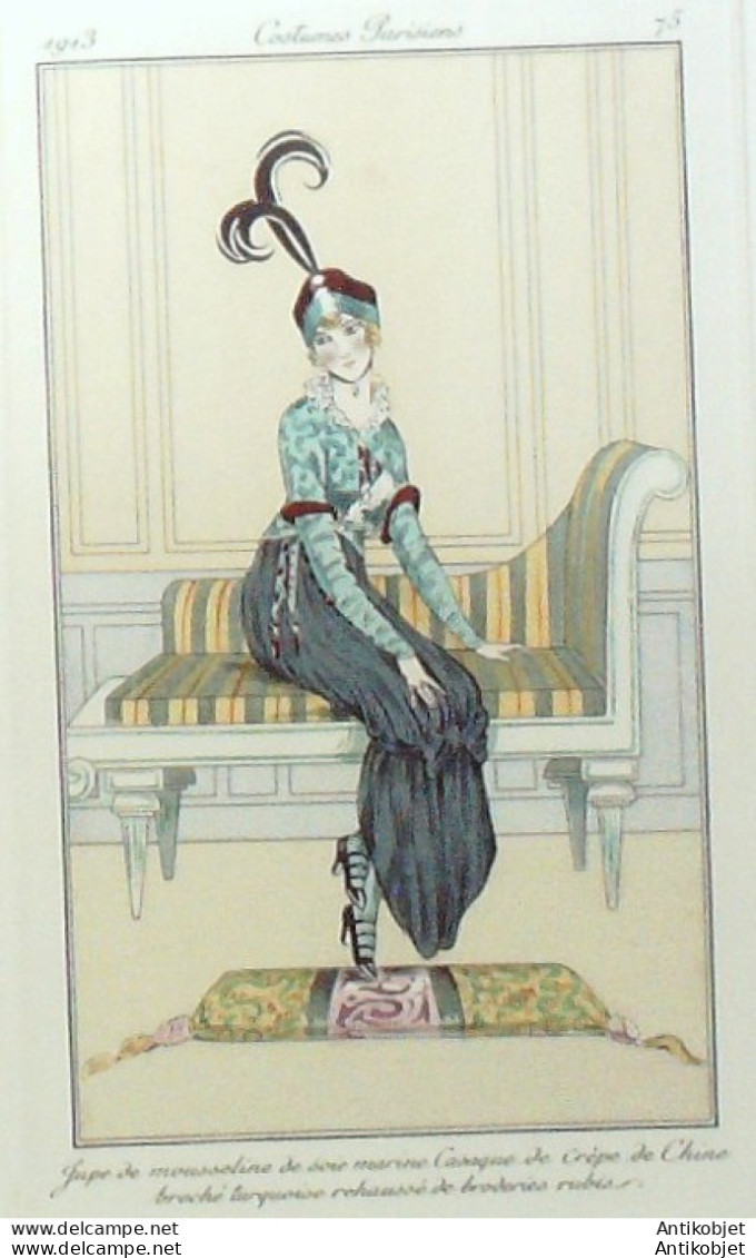 Gravure De Mode Costume Parisien 1913 Pl.075 ANONYME Jupe Mousseline - Radierungen