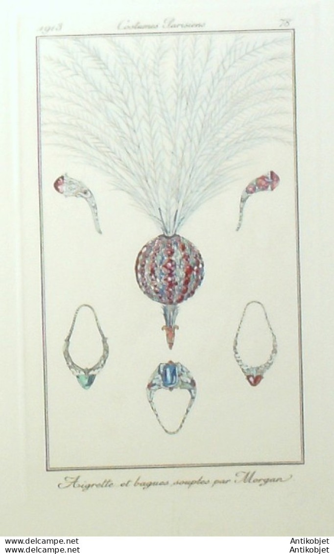 Gravure De Mode Costume Parisien 1913 Pl.078 ANONYME Aigrette & Bagues - Etchings