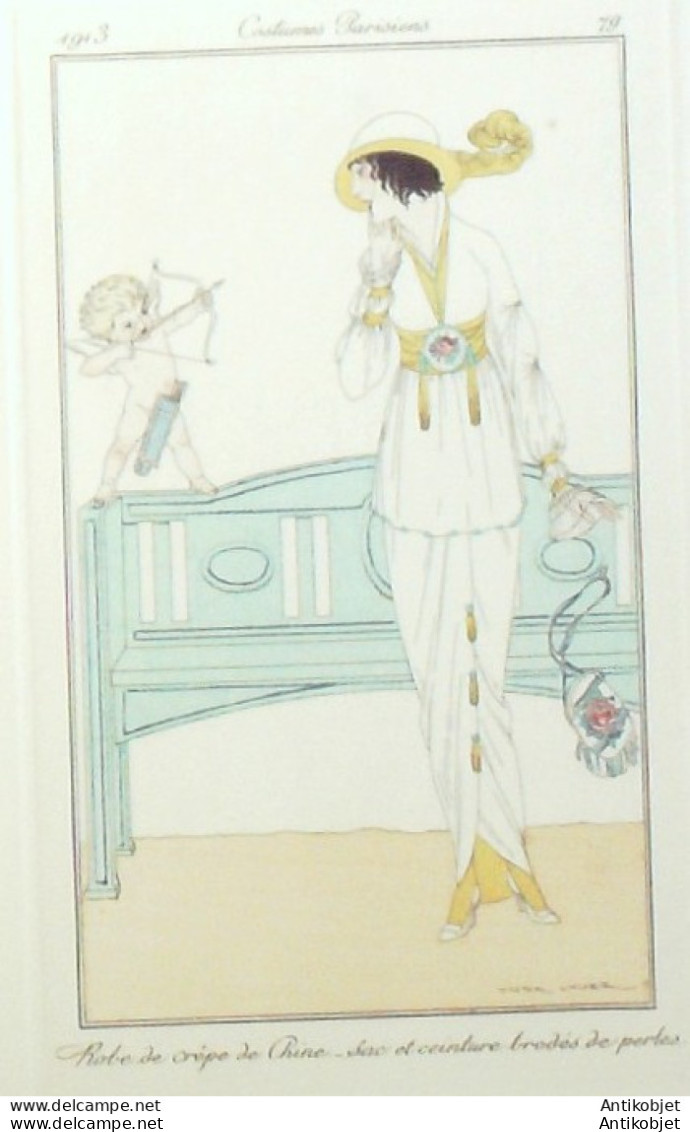 Gravure De Mode Costume Parisien 1913 Pl.079 LHUER Victor Robe De Crêpe - Radierungen