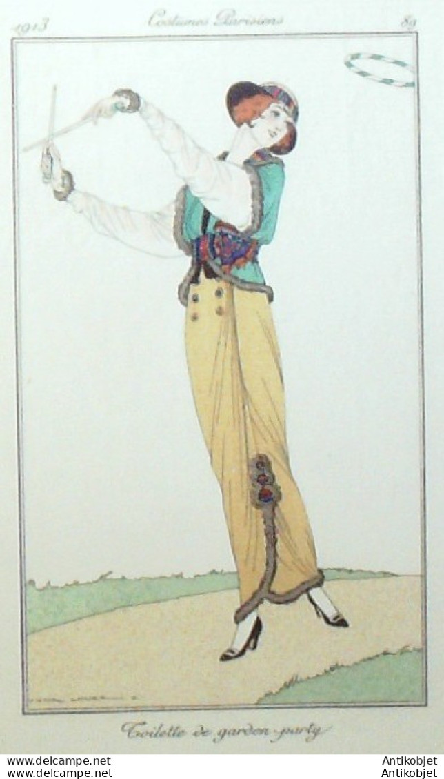 Gravure De Mode Costume Parisien 1913 Pl.089 LHUER Victor Robe Garden Party - Etchings