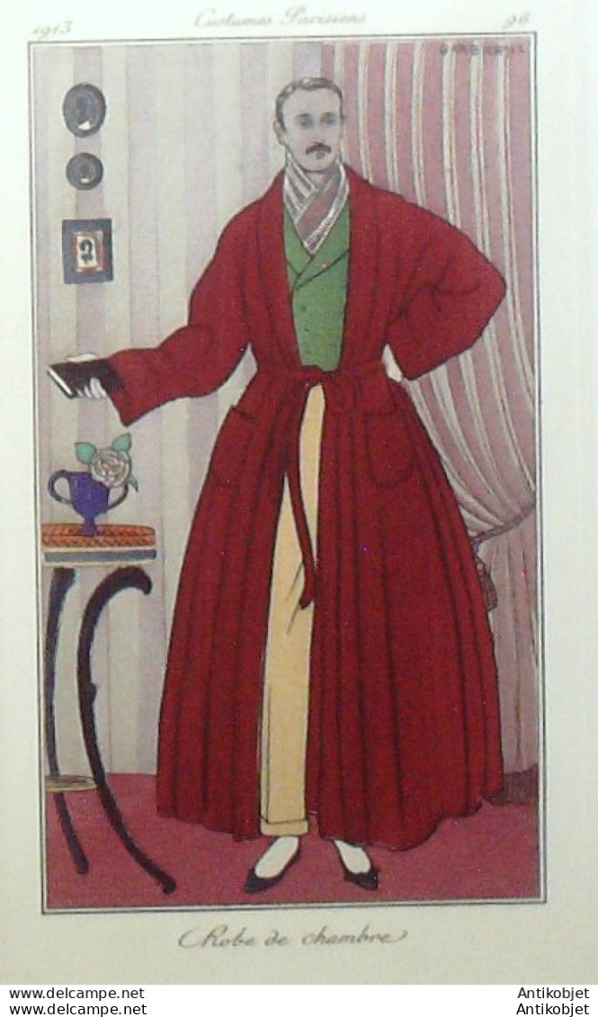 Gravure De Mode Costume Parisien 1913 Pl.096 BARBIER George Robe De Chambre - Etsen
