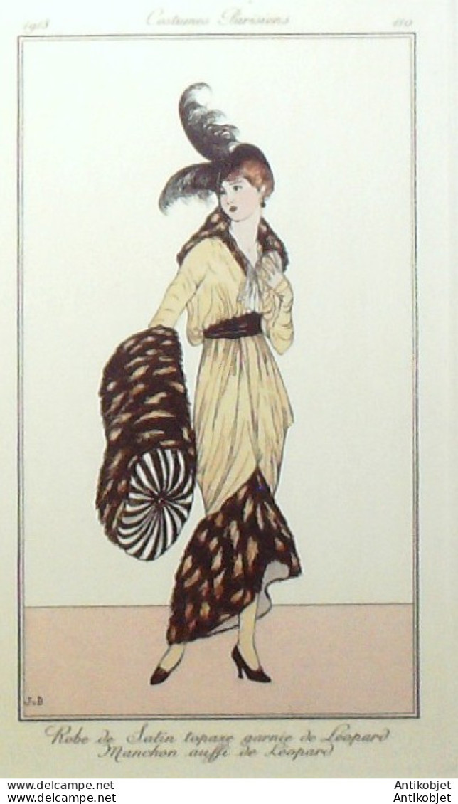 Gravure De Mode Costume Parisien 1913 Pl.110 VAN BROCK Jan Robe De Satin - Radierungen