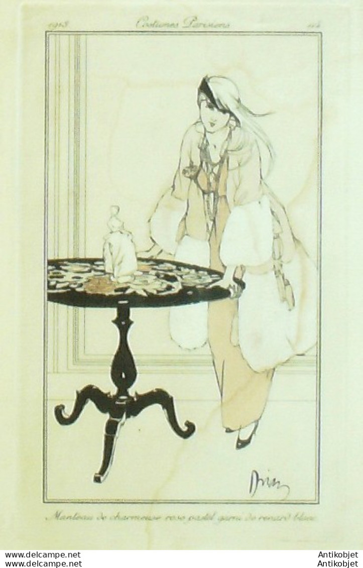 Gravure De Mode Costume Parisien 1913 Pl.114b DRIAN Etienne Manteau - Radierungen