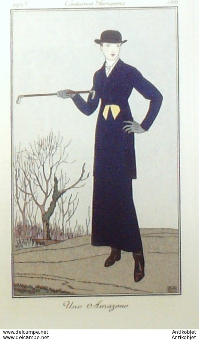 Gravure De Mode Costume Parisien 1913 Pl.126 BOUTET De MONVEL Bernard-Amazone - Etchings