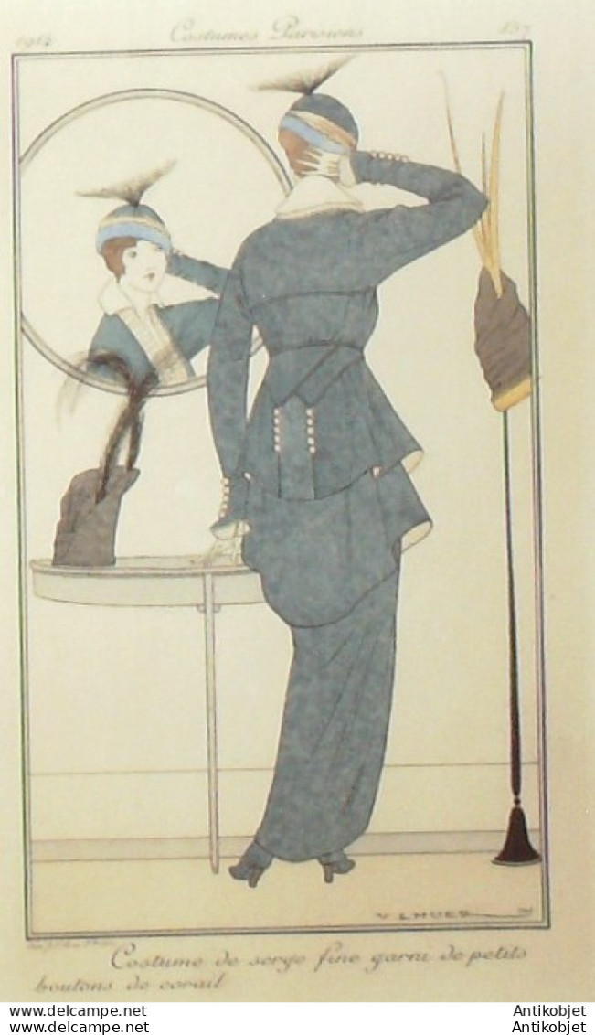 Gravure De Mode Costume Parisien 1914 Pl.157b LHUER Victor Costume De Serge - Radierungen