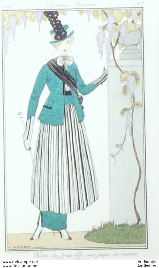 Gravure De Mode Costume Parisien 1914 Pl.163 LHUER Victor Veste De Drap - Etsen