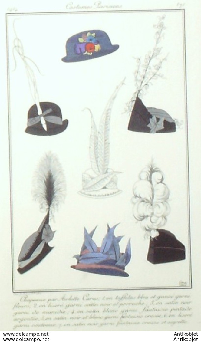 Gravure De Mode Costume Parisien 1914 Pl.171 CARUS Arlette Chapeaux - Eaux-fortes