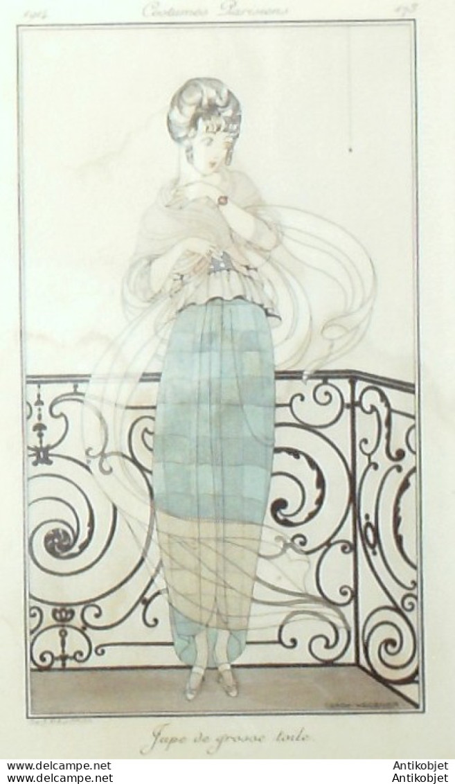 Gravure De Mode Costume Parisien 1914 Pl.173b WEGENER Gerda Jupe De Toile - Eaux-fortes