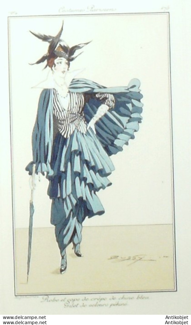 Gravure De Mode Costume Parisien 1914 Pl.175 BUSSY-Robe Et Cape De Crêpe - Radierungen