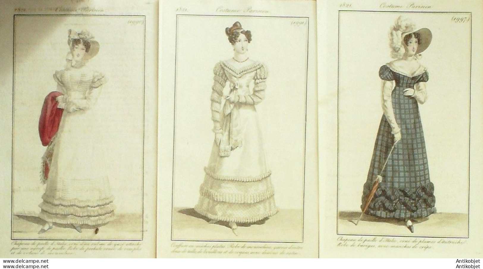 Gravures De Mode Costume Parisien 1821 Lot 03 9 Pièces - Etchings