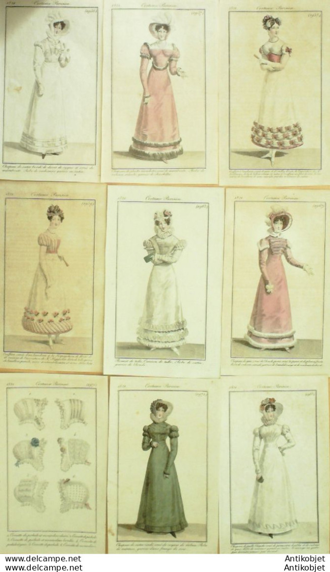 Gravures De Mode Costume Parisien 1821 Lot 02 9 Pièces - Radierungen