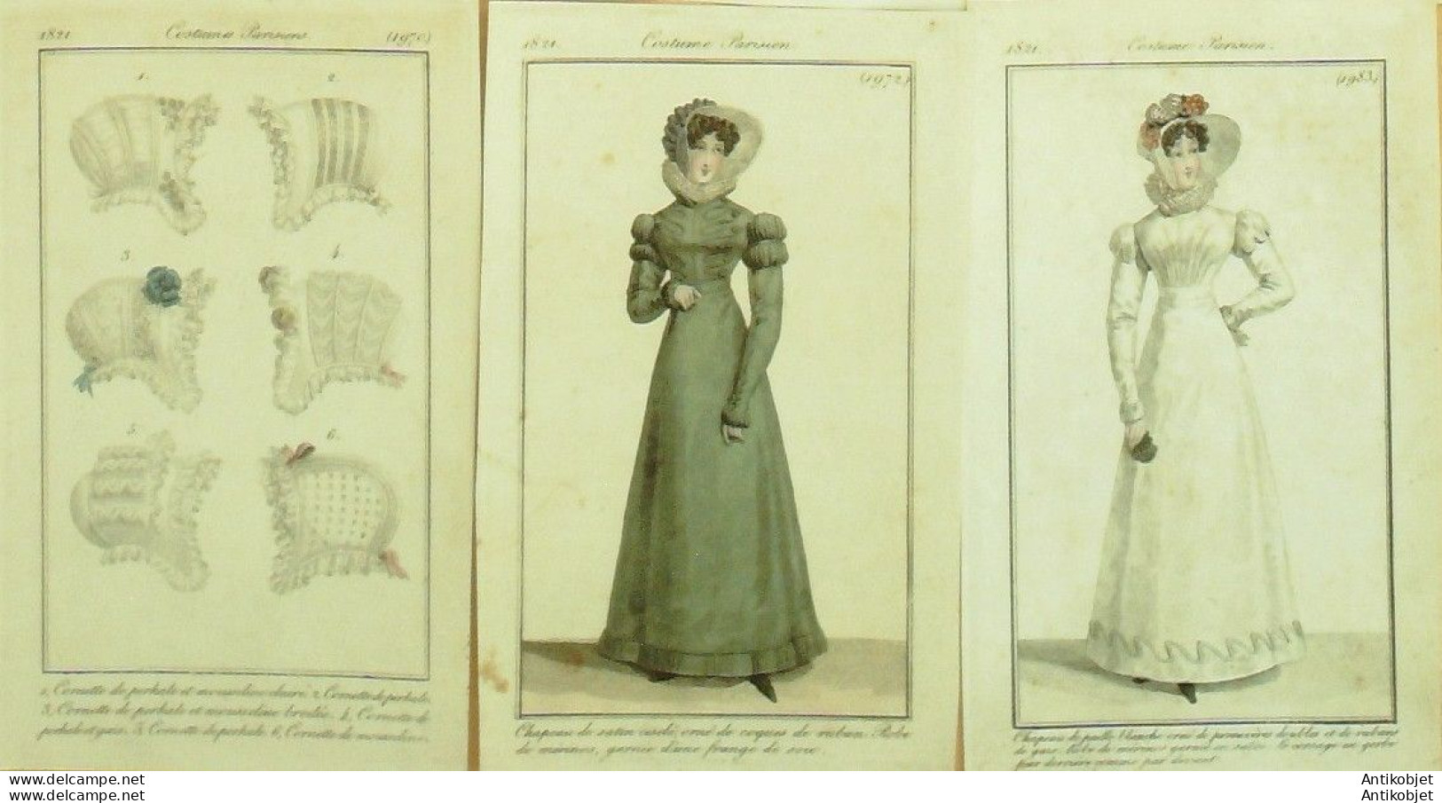 Gravures De Mode Costume Parisien 1821 Lot 02 9 Pièces - Etsen