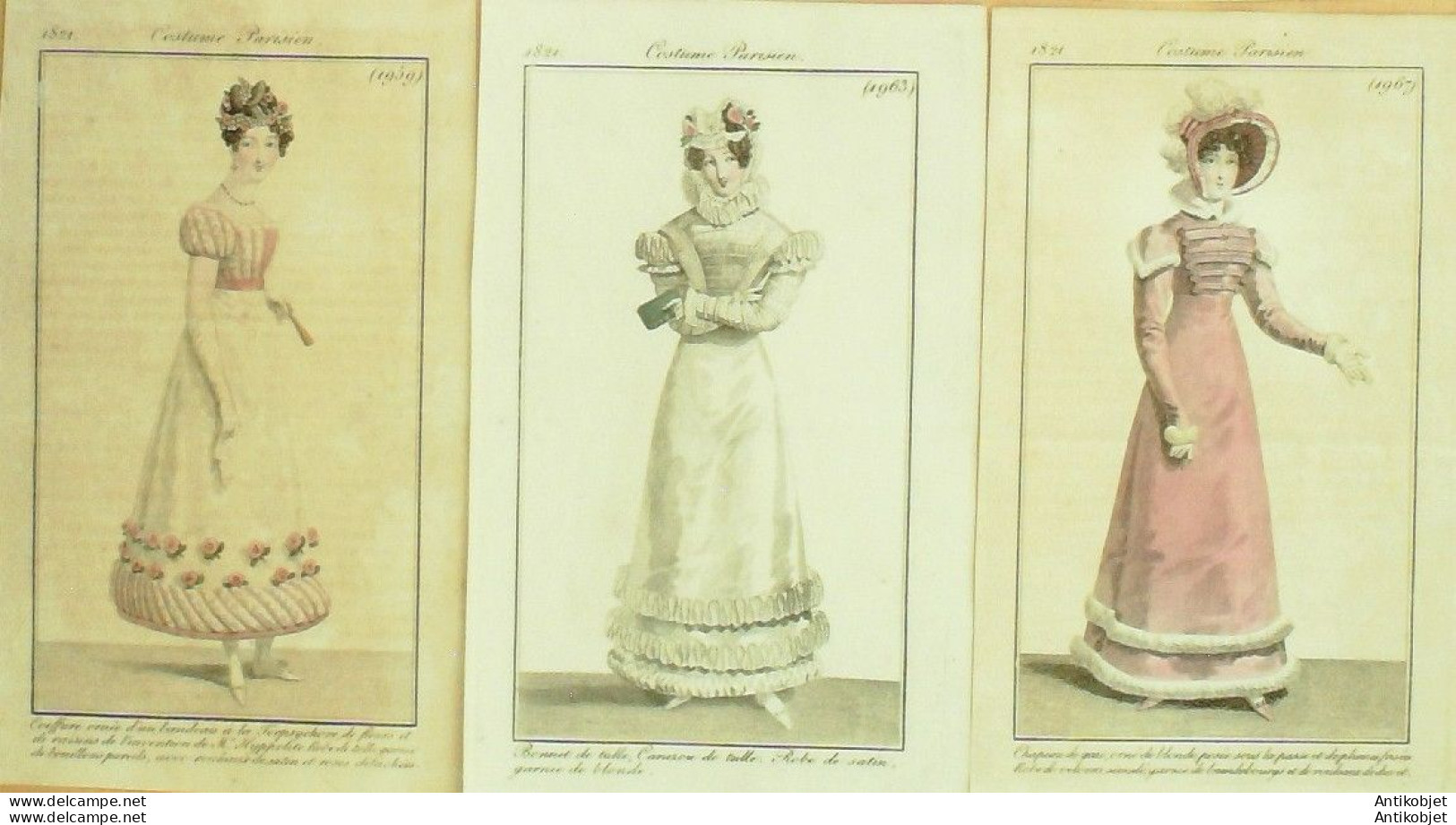 Gravures De Mode Costume Parisien 1821 Lot 02 9 Pièces - Etchings