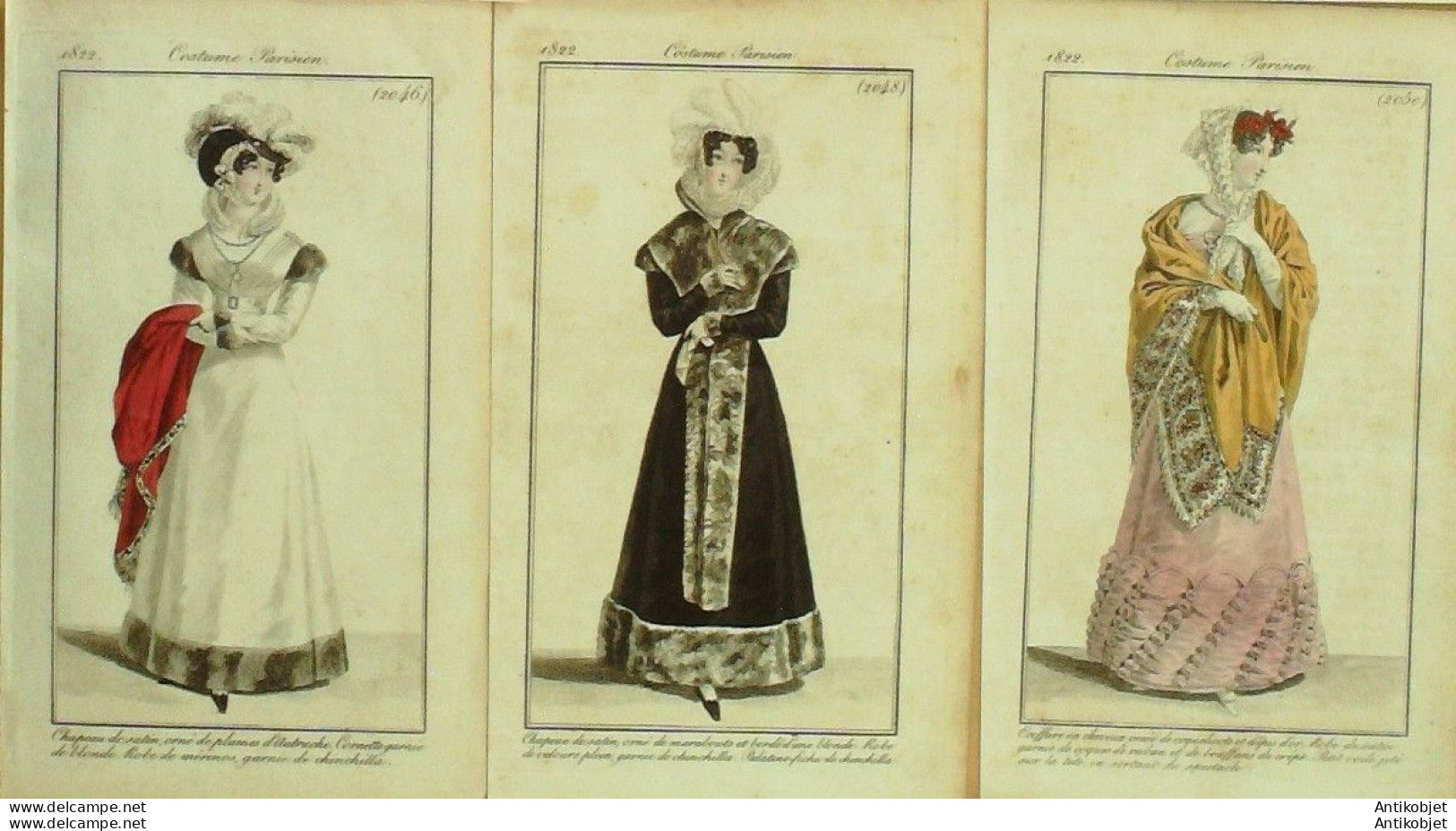 Gravures De Mode Costume Parisien 1821 à 1822 Lot 05 9 Pièces - Aguafuertes