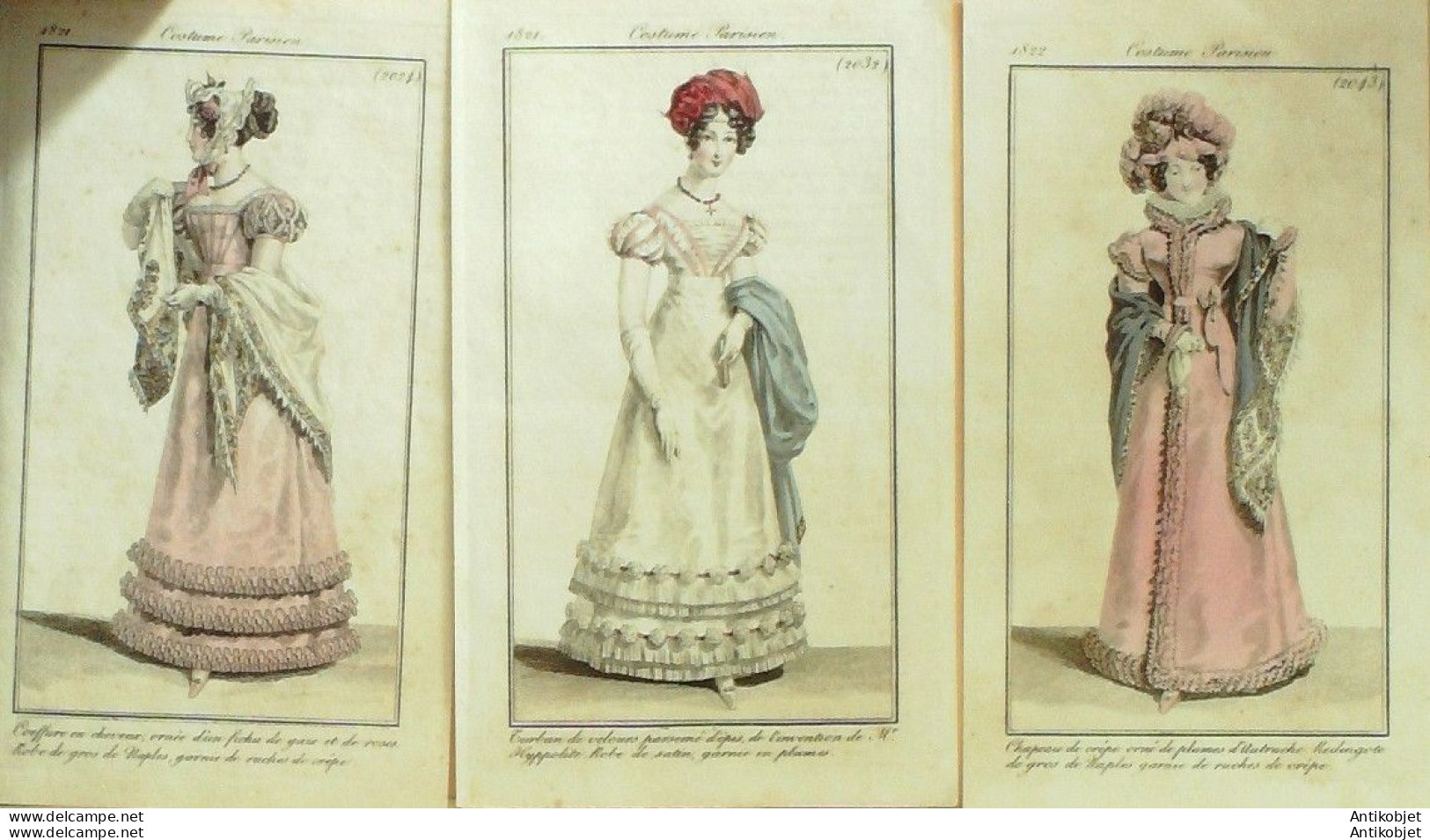 Gravures De Mode Costume Parisien 1821 à 1822 Lot 05 9 Pièces - Etsen