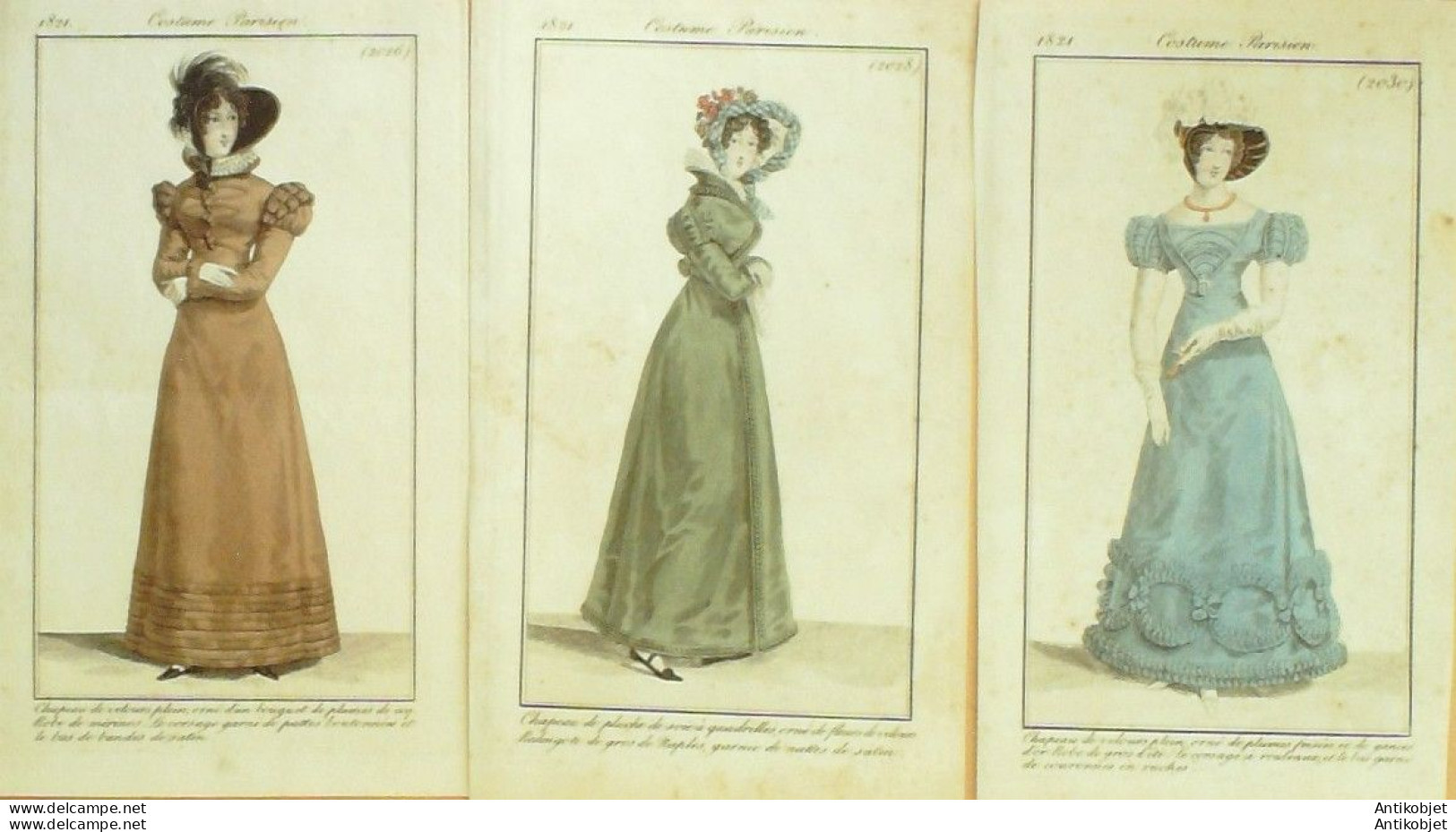 Gravures De Mode Costume Parisien 1821 Lot 04 9 Pièces - Aguafuertes
