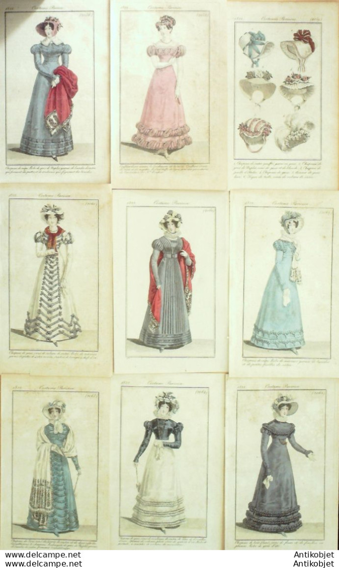 Gravures De Mode Costume Parisien 1822 Lot 06 9 Pièces - Radierungen