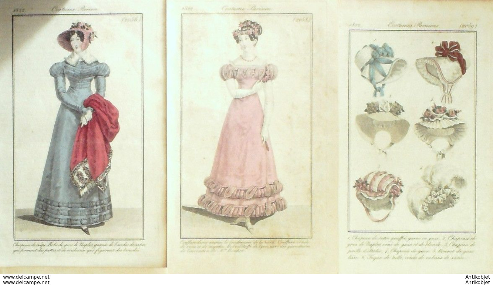 Gravures De Mode Costume Parisien 1822 Lot 06 9 Pièces - Aguafuertes