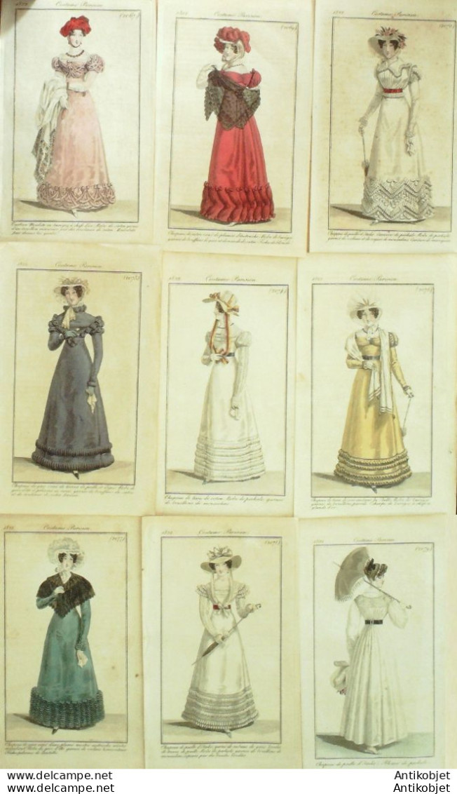 Gravures De Mode Costume Parisien 1822 Lot 07 9 Pièces - Etsen