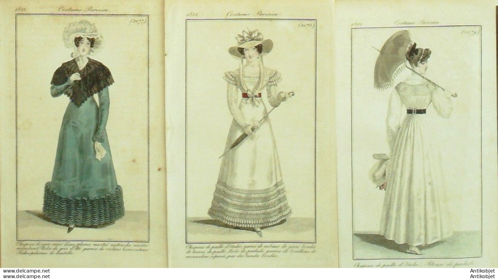 Gravures De Mode Costume Parisien 1822 Lot 07 9 Pièces - Aguafuertes