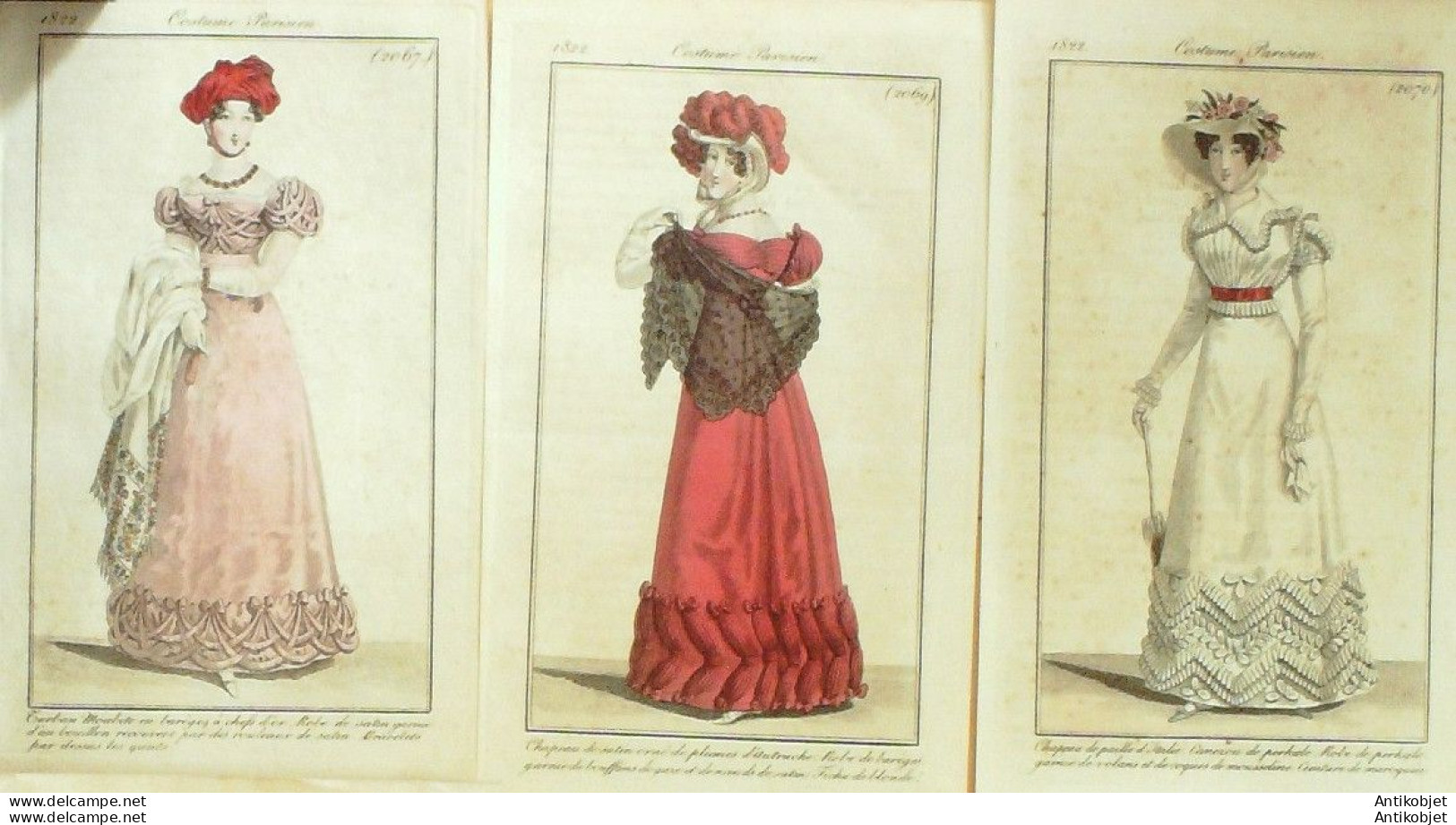 Gravures De Mode Costume Parisien 1822 Lot 07 9 Pièces - Eaux-fortes