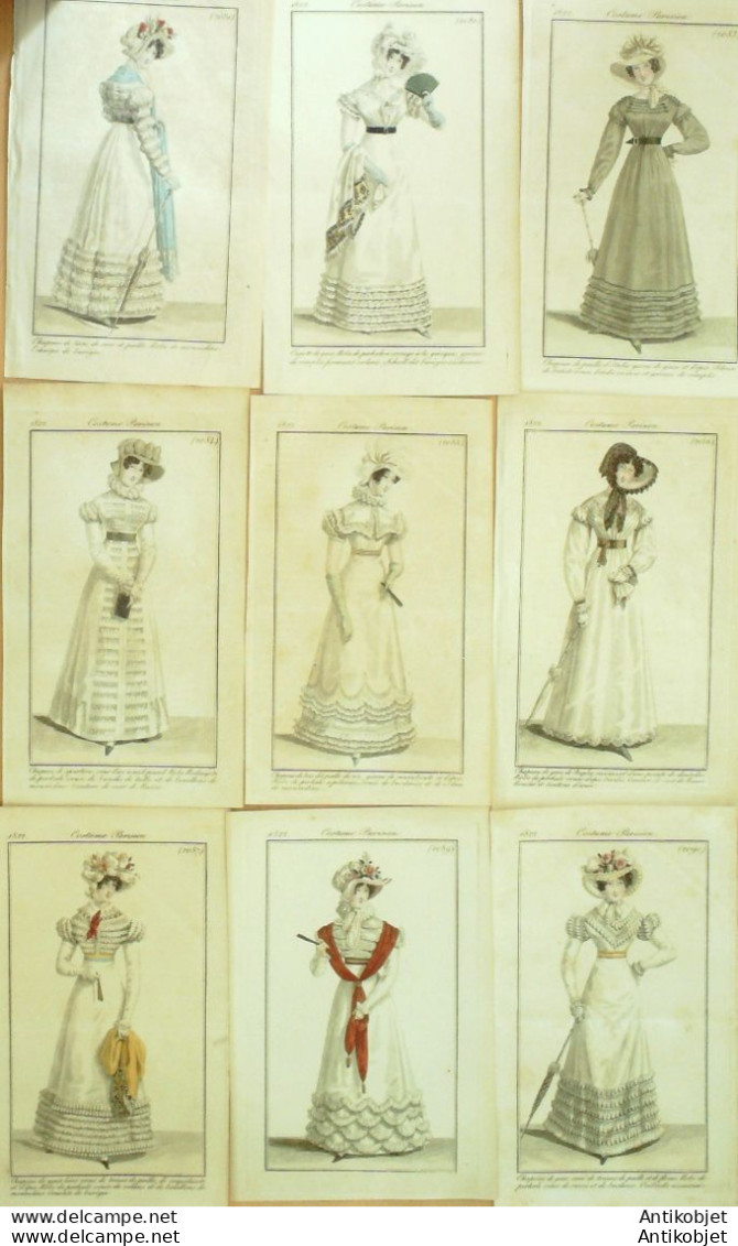 Gravures De Mode Costume Parisien 1822 Lot 08 9 Pièces - Etsen