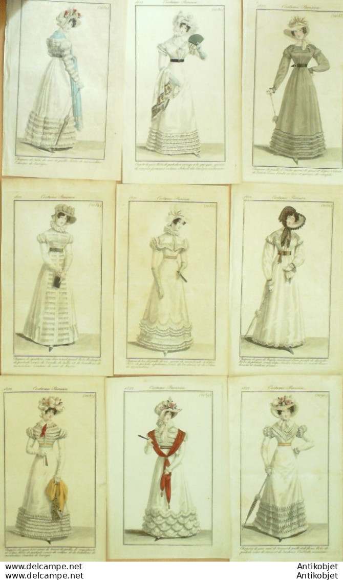 Gravures De Mode Costume Parisien 1822 Lot 08 9 Pièces - Radierungen