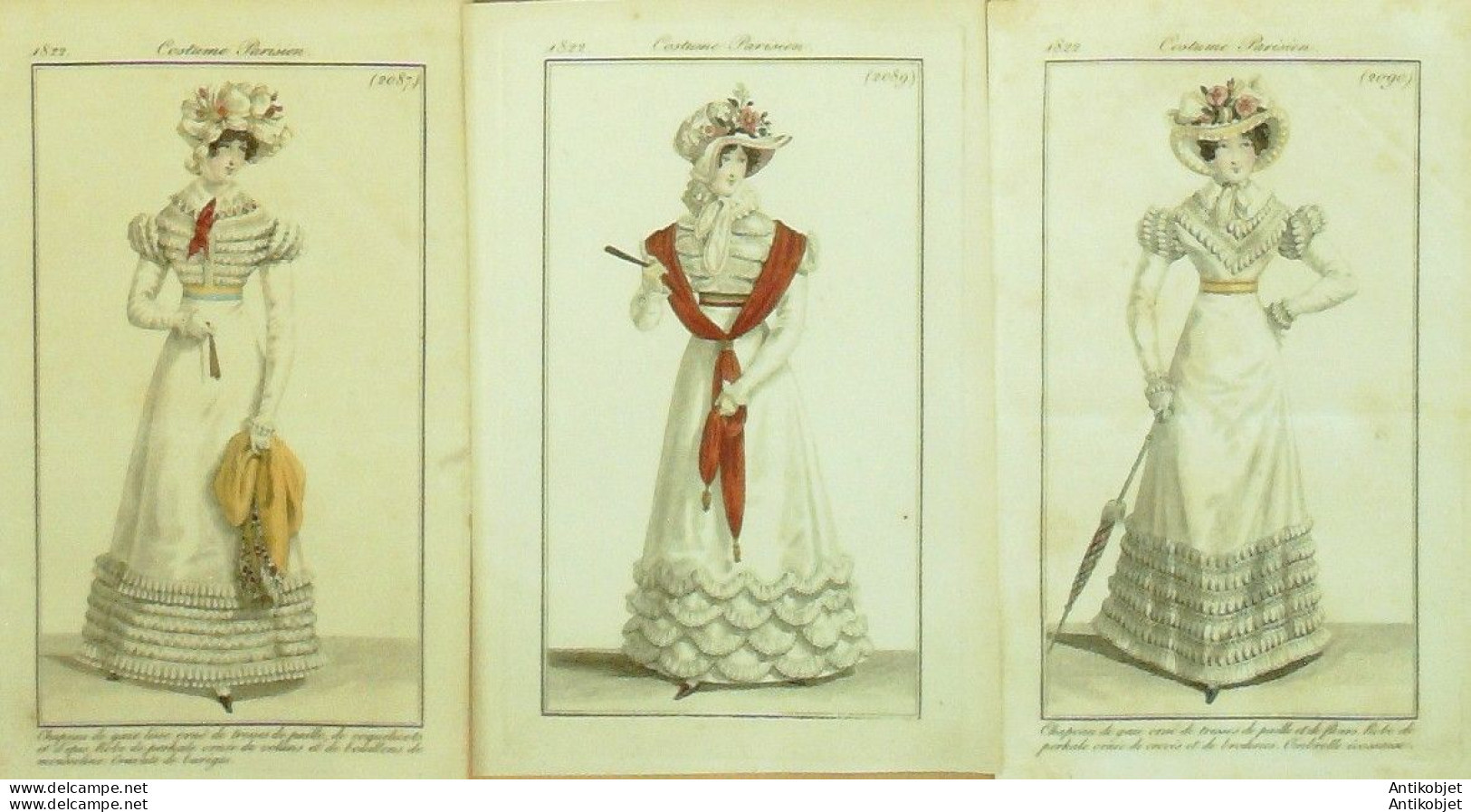 Gravures De Mode Costume Parisien 1822 Lot 08 9 Pièces - Eaux-fortes