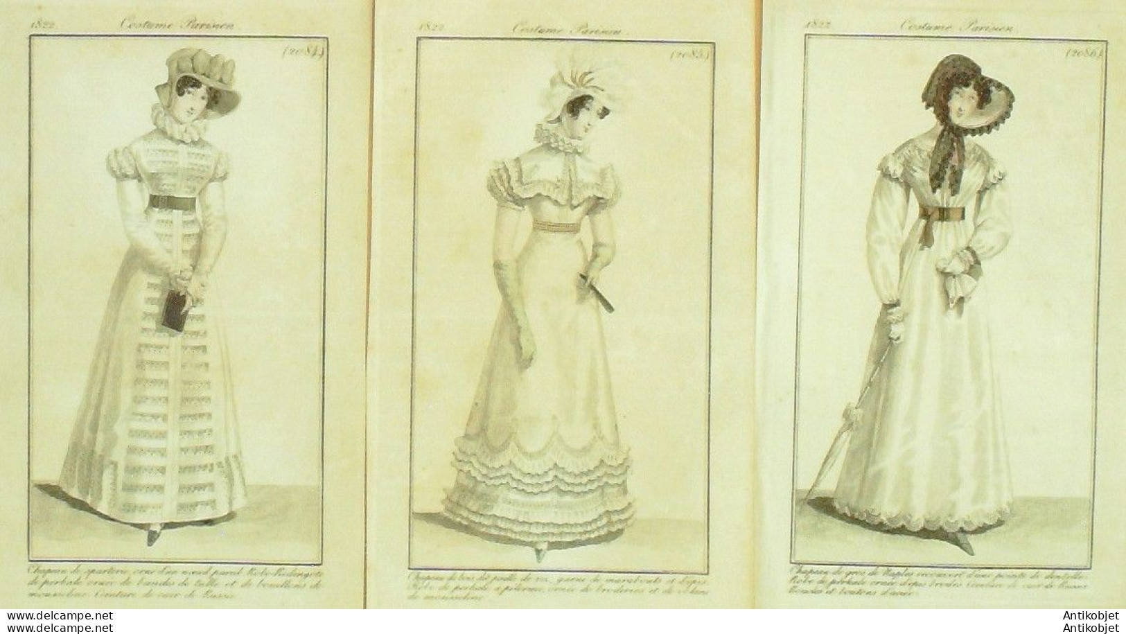 Gravures De Mode Costume Parisien 1822 Lot 08 9 Pièces - Eaux-fortes