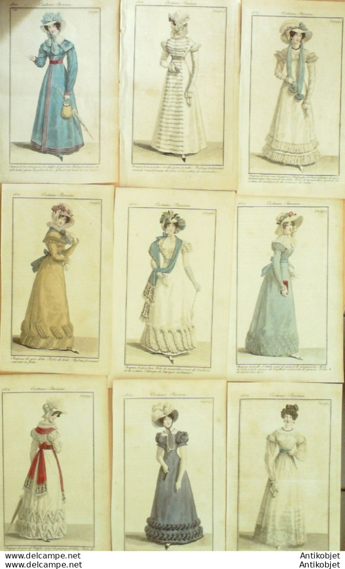 Gravures De Mode Costume Parisien 1822 Lot 09 9 Pièces - Acqueforti