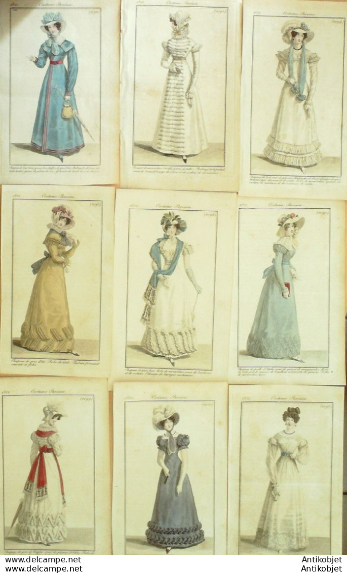 Gravures De Mode Costume Parisien 1822 Lot 09 9 Pièces - Eaux-fortes