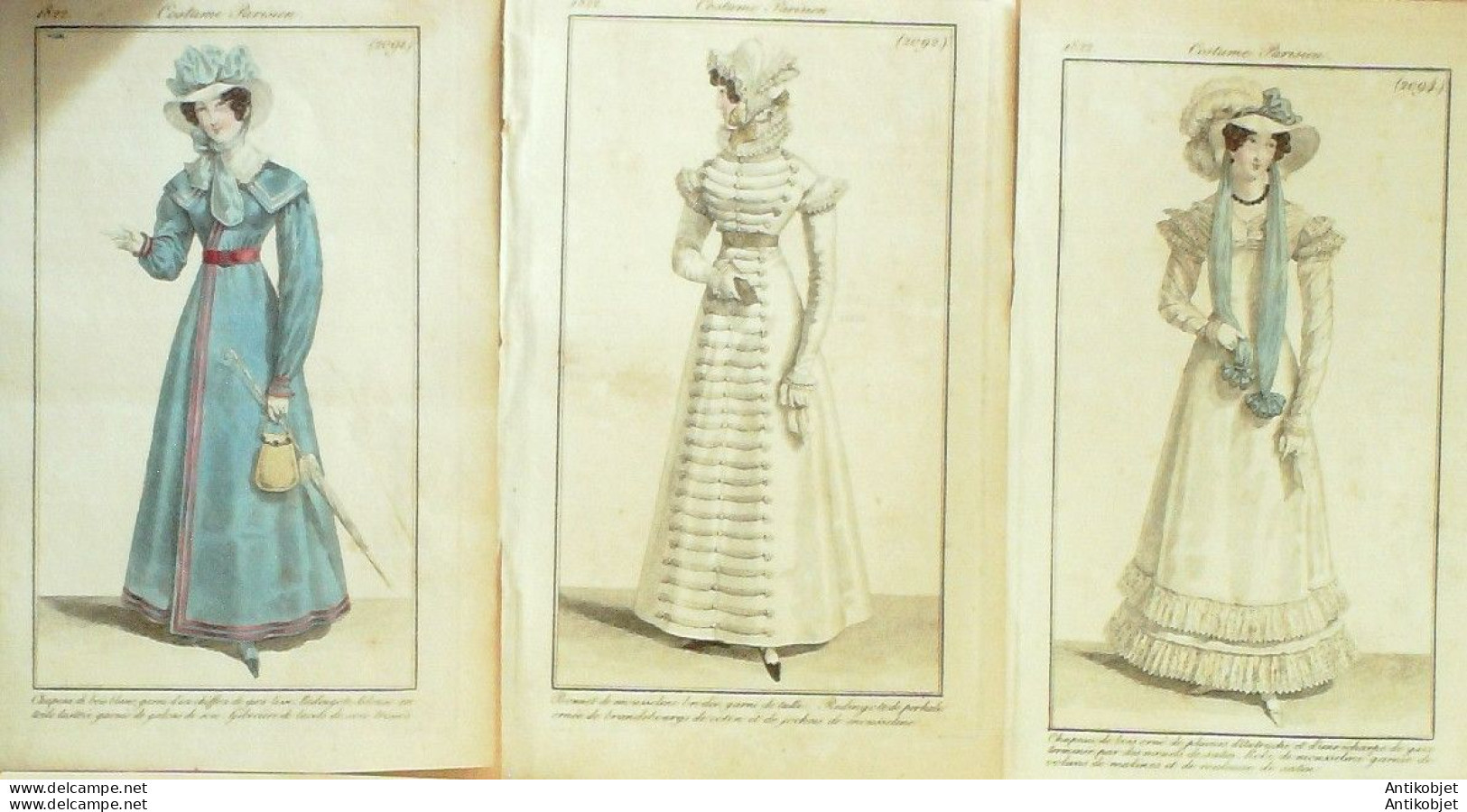 Gravures De Mode Costume Parisien 1822 Lot 09 9 Pièces - Aguafuertes