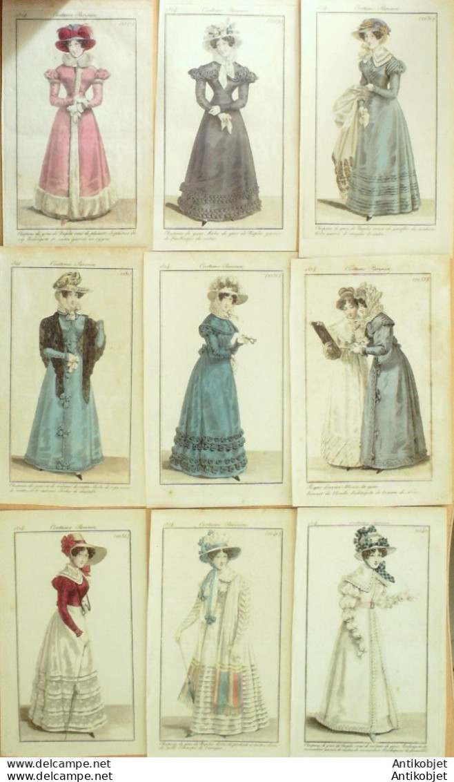 Gravures De Mode Costume Parisien 1824 Lot 13 9 Pièces - Eaux-fortes