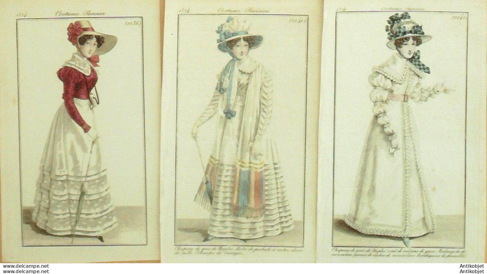 Gravures De Mode Costume Parisien 1824 Lot 13 9 Pièces - Eaux-fortes