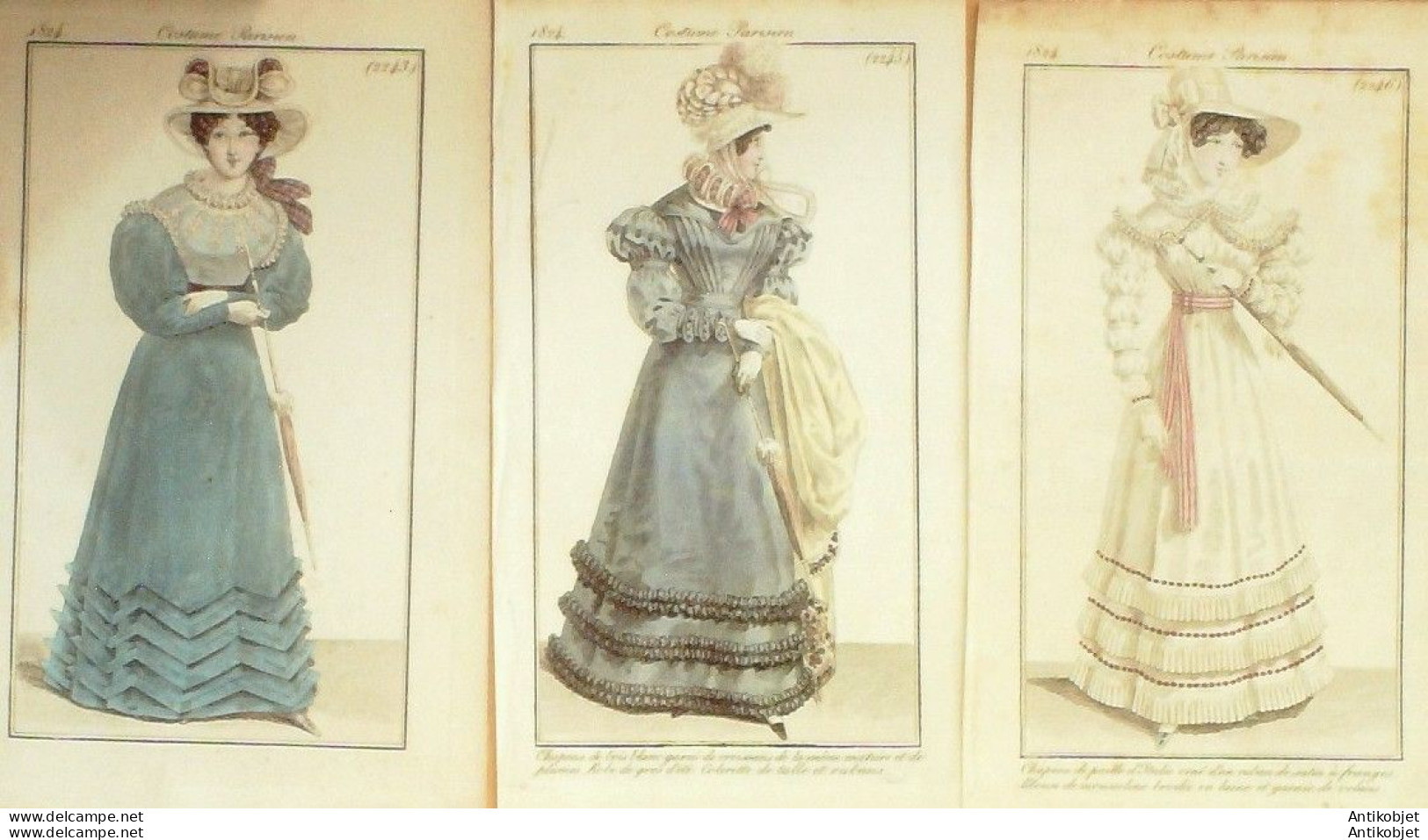 Gravures De Mode Costume Parisien 1824 à 1825 Lot 14 9 Pièces - Eaux-fortes
