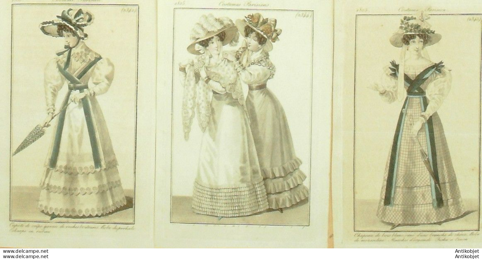 Gravures De Mode Costume Parisien 1825 Lot 16 9 Pièces - Eaux-fortes