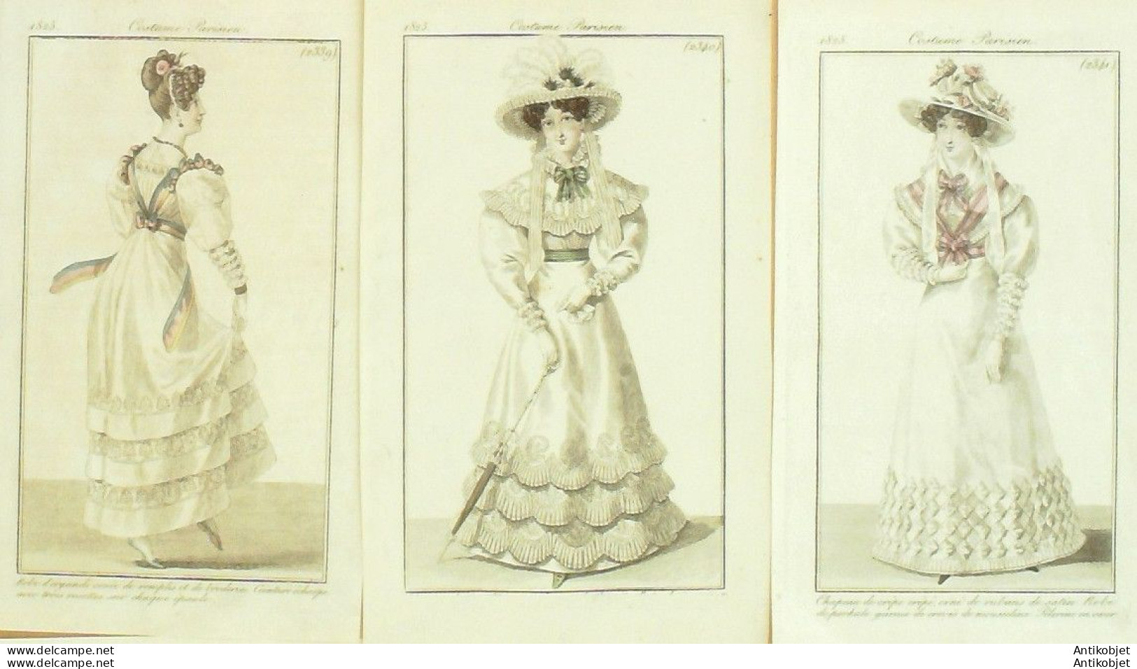 Gravures De Mode Costume Parisien 1825 Lot 16 9 Pièces - Eaux-fortes