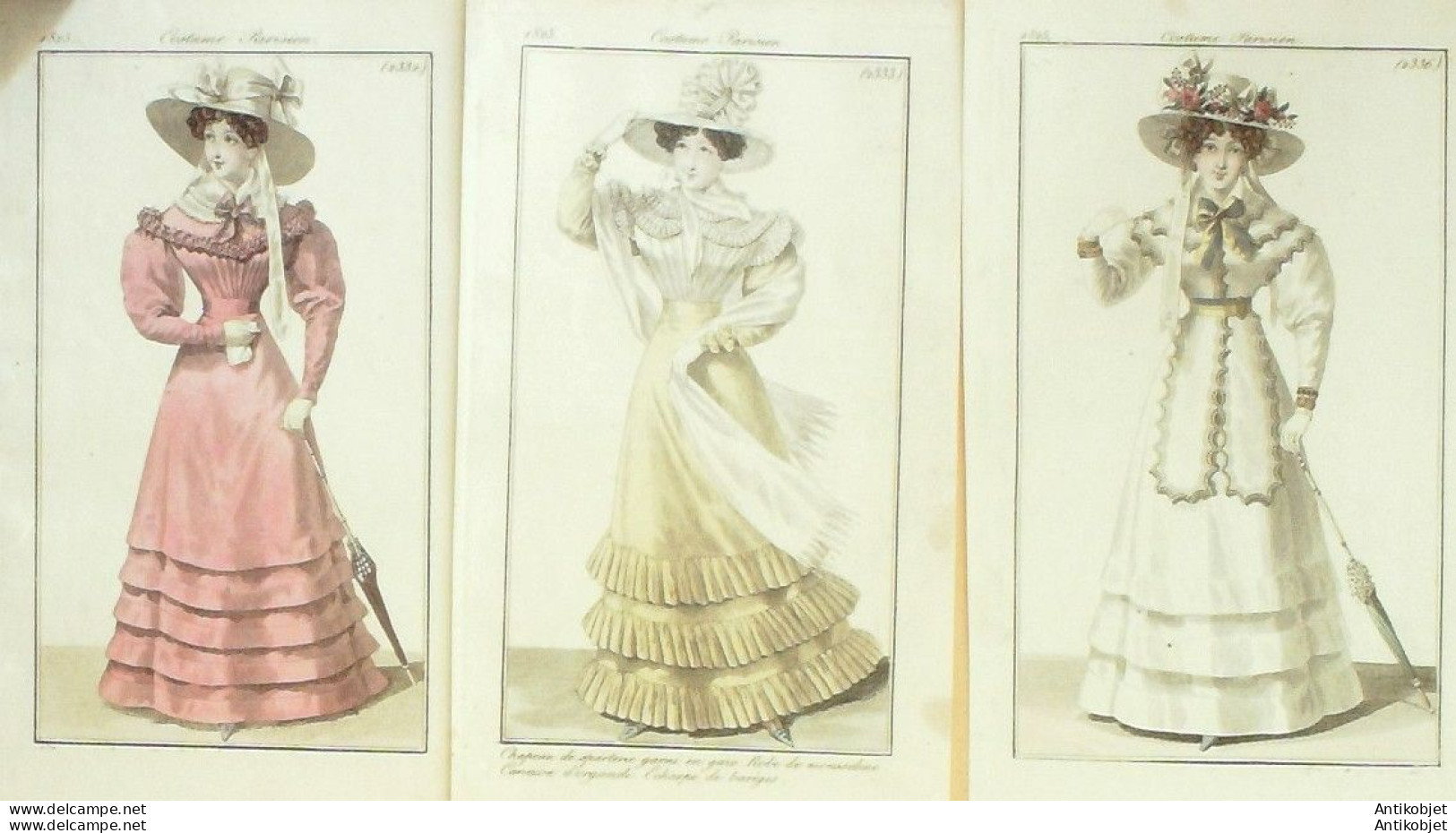 Gravures De Mode Costume Parisien 1825 Lot 16 9 Pièces - Eaux-fortes