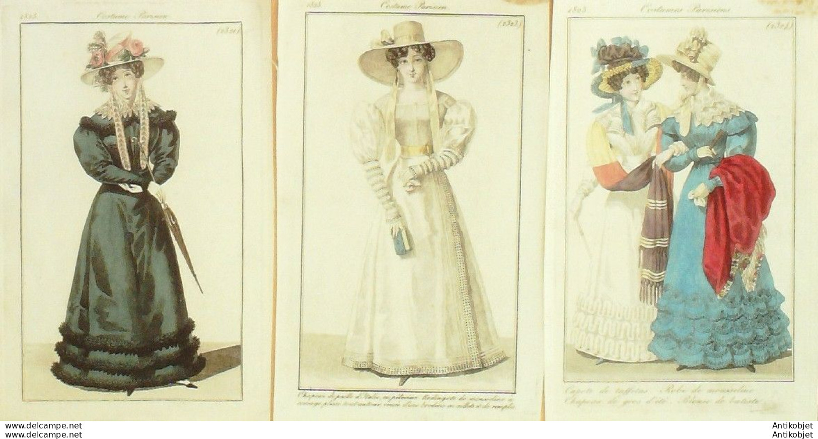 Gravures De Mode Costume Parisien 1825 Lot 15 9 Pièces - Radierungen